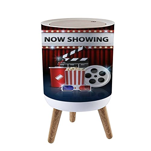 Pequena lata de lixo com tampa de cinema conceito de cinema objeto de teatro de cinema em cortina vermelha lixo lixo lixo redondo lixo capa de prensa de cã