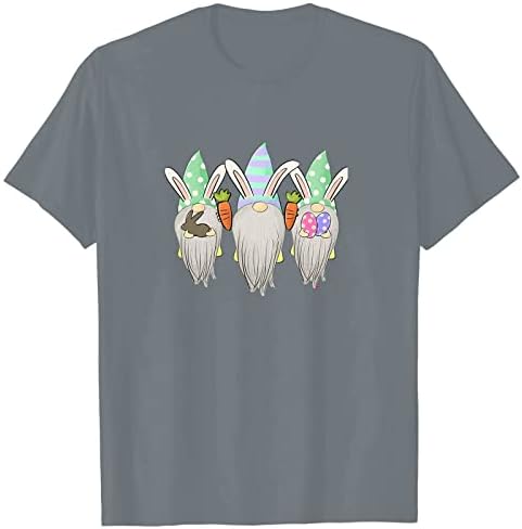 Gnomos fofos ovos de coelho Imprima camisas de Páscoa para mulheres Tees gráficos engraçados tops de verão casuais de manga curta
