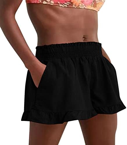 Plus Tamanho Jean Shorts Para Mulheres 2x com 2 Mulheres Ruffle Beach Bolsas confortáveis ​​bolsos de verão Casual feminino Couro