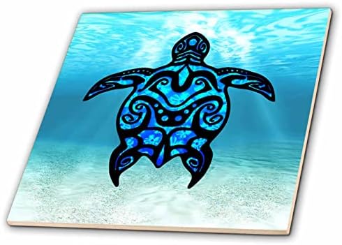 3DROSE Uma tartaruga tribal do estilo de tatuagem polinésia azul havaiana Honu. - Azulejos