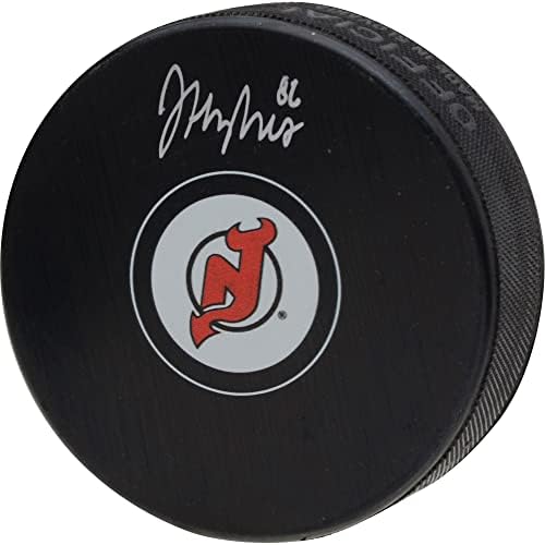 Jack Hughes New Jersey Devils autografou o disco de hóquei - Pucks autografados da NHL