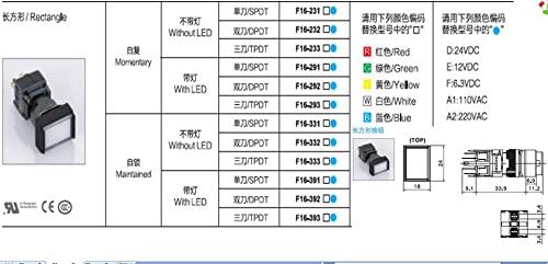 Switch de 16 mm Indicador de retângulo de redefinição automática 5A 220VAC DPDT F16-232 Dipe a cor vermelha e original -