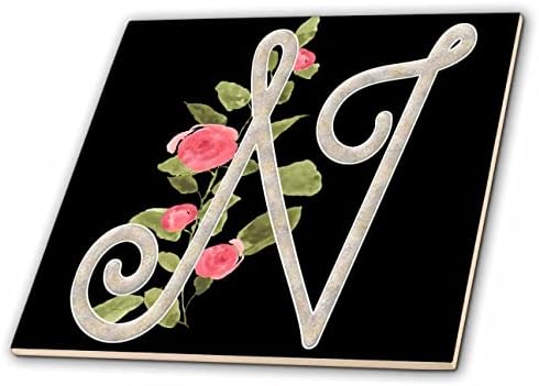 3drosrose monogram inicial n com lindas flores rosa - telhas