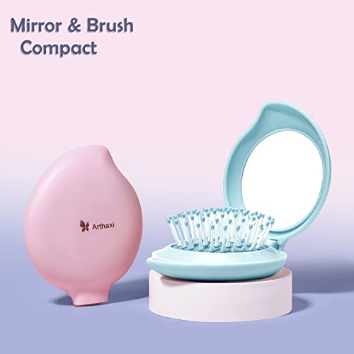 Arthaxi Mini Hair Brush para bolsa, escova de cabelo com espelho para meninas, pequeno espelho portátil com tamanho de deslocamento