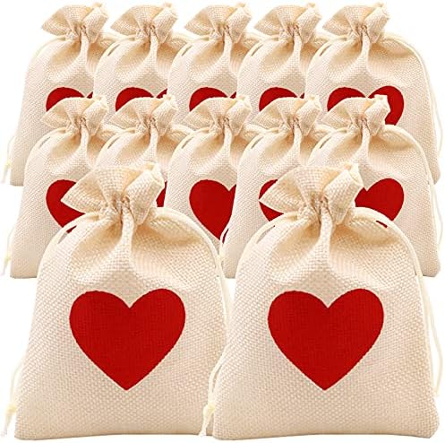Yuelaifu Red Heart Padrão Bolsas de Presente de 5x7 polegadas Bolsas de amantes de cordão, jóias Candy Candy Bridesmaid Bacs