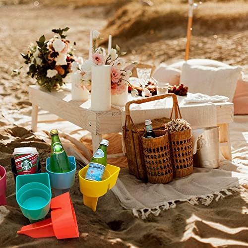 Home Queen Beach Cup Titular com bolso, suporte multifuncional de xícara de areia para a chave de óculos de sol do telefone de bebida, montanha -russa de areia de acessórios de praia, conjunto de 6