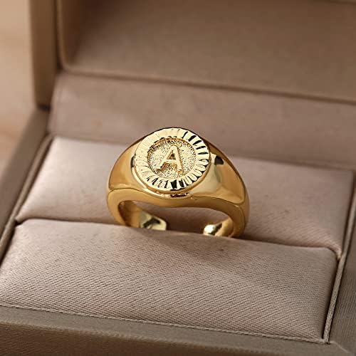 Ttndstore vintage letra inicial anéis de sinete para mulheres anel de abertura de abertura letra de ouro jóias de casamento-87720