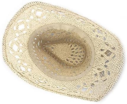 Ruluti tricô de mão Oeste de cowgirl chapéu palha de palha de verão feminino Hollo Hollow Out bege homens unissex sunhat,