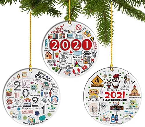 Oalnisen 2021 Ornamento, enfeites de Natal, impressão personalizada de dupla face, adequada para família, escola, escritório, shopping