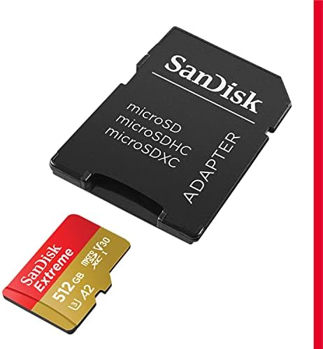 Sandisk 512GB Extreme MicroSDXC UHS-I Memory Card com adaptador-até 190MB/S, C10, U3, V30, 4K, 5K, A2, Micro SD-SDSQXAV-512G-GN6MA
