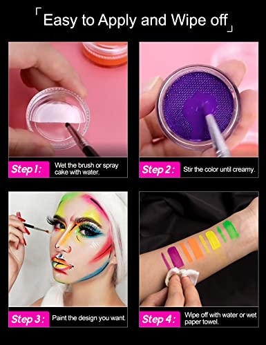 UV Glow Face Body Paint, Kit de pintura de rosto ativado a água brilho em Blacklight, 10 cores + 2 pincéis para o Halloween
