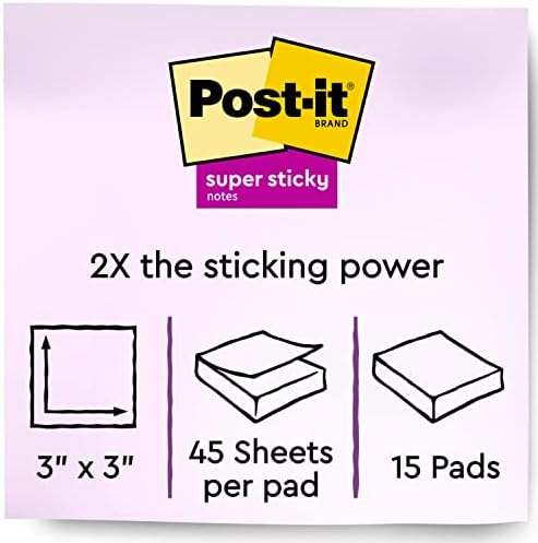 Post-it Super Sticky Notes, cores brilhantes variadas, 3x3 pol.