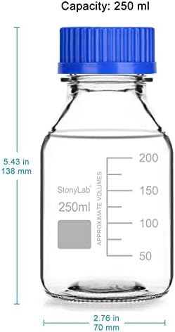 Garrafas de armazenamento graduadas com stonylab com tampa de parafuso GL45, 250 ml de vidro borossilicato reagente