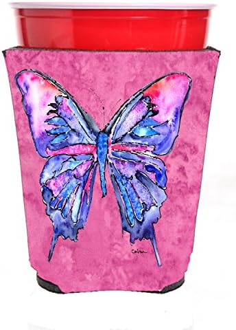 Tesouros de Caroline 8859rsc Butterfly no hugger rosa da xícara de xícara, copo de copo Machine de manga de manga lavável manga de manga de abraço de bebedária de isolador de bebida isolante isolante, suporte isolado,