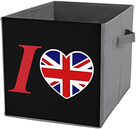 Eu amo bins de armazenamento do Reino Unido Cubos Organizadores de tecido dobrável com alças de roupas de manobra