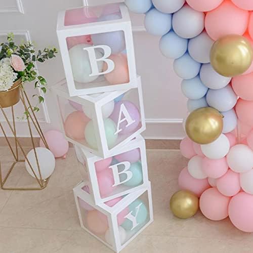 Caixas de bebê do chá de bebê Calntshui com letras caixas de balão quadradas transparentes para suprimentos de festa