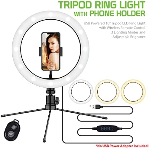 Bright Selfie Ring Tri-Color Light Compatível com seu Nokia Lumia 925 RM-893 10 polegadas com remoto para transmissão