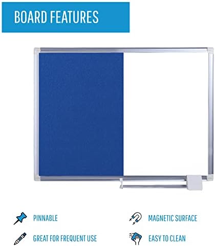 Placa de combinação de Mastervision, quadro branco de apagar a seco e placa de aviso de feltro azul, 18 x 24, com moldura