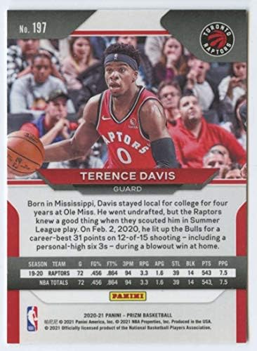 2020-21 Panini Prizm #197 Terence Davis II Toronto Raptors NBA Basketball Trading Card