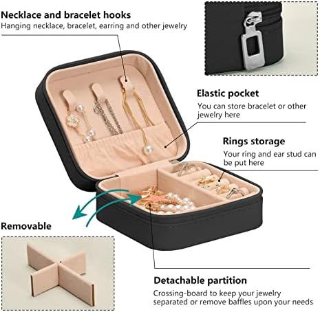 EMELIVOR Black Marble Line Jewelry Case de jóias PU Couro portátil Caixa de jóias portátil Organizador de jóias de jóias para brincar com bracelete de anel Bracelete Colar de colar de colar para mulheres meninas