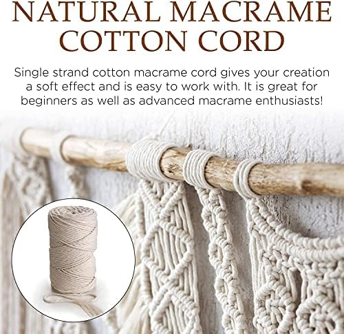 Macamer Cordão de algodão 3 mm * 306 yd - 1/8 em corda de algodão natural - 1ply Forte algodão corda - tecelagem, macramé - bolsa,