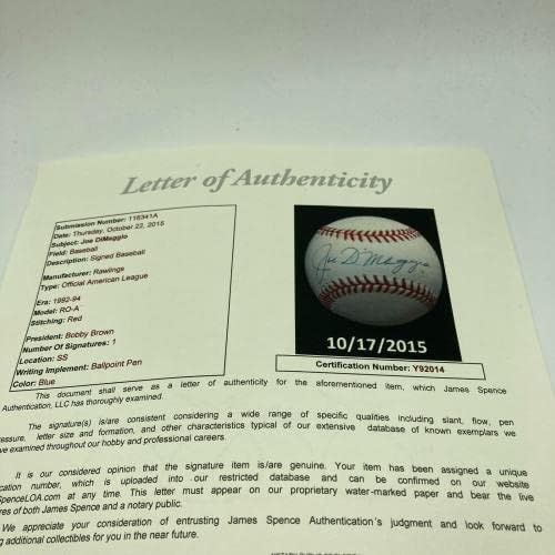 Joe DiMaggio assinou a Liga Americana Oficial JSA CoA - Bolalls autografados