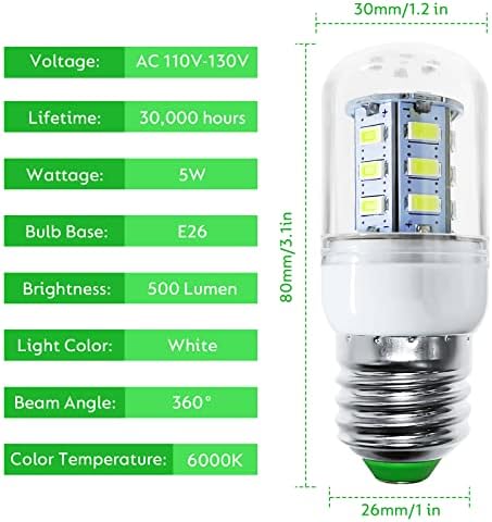 Lâmpada de lâmpada LED Lâmpada de geladeira, AC 110-130V Design de tensão E26 5W Lâmpada de lâmpada do dia Luz de luz branca LEDBULLB 5304511738 Lâmpada de lâmpada Bulbo para geladeira para geladeira