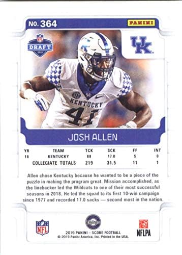 Pontuação de 2019 364 Josh Allen RC Rookie Kentucky Wildcats NFL Football Trading Card