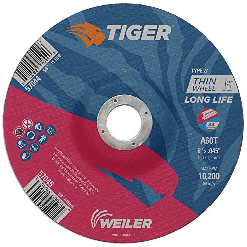 Weiler 57045 Roda de corte Tiger 6 , 0,045 de espessura, tipo 27, A60T, 7/8 A.H.