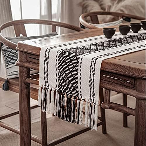 Levimetree Farmhouse Table Runner 108 polegadas de comprimento, retângulo boho com tassels de mesa de mesa, tecida de algodão