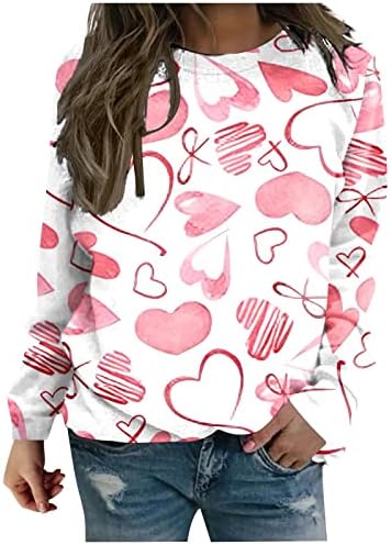 JJHAEVDY MULHMAS CAMISA DO DIA DO VALENTINO Tops redondos de pescoço de manga longa Love Heart Graphic Sweetshirts Casais camisetas Tops