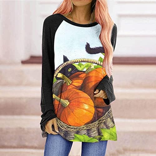 Narhbrg plus size blusas women gnome de abóbora camiseta impressa de camiseta redonda de manga longa de manga longa tops