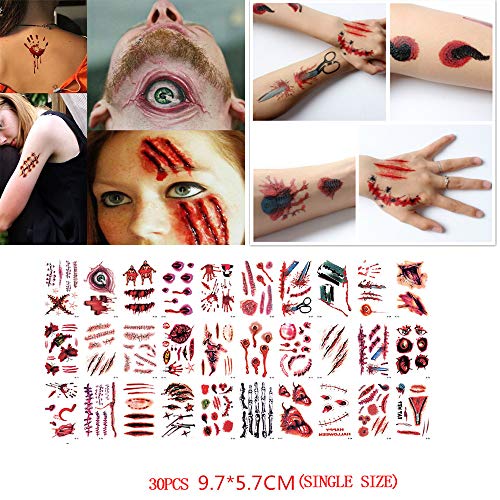 Tattoos Halloween 30 Tattoos temporários adesivo Acessórios para PCs à prova d'água papel de estêncil espiritual