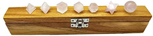 Sharvgun sólidos platônios de cristal rosa quartzo 7 peças geometria sagrada conjunto de cristais com caixa de madeira cristal natural