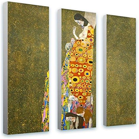 ALONLINE ART - Hope 3 painéis de Gustav Klimt | Canvas esticadas emolduradas em uma moldura pronta para pendurar - algodão