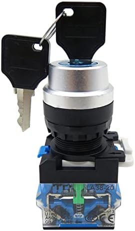 SNKB LA38-11Y/2 y/3 22mm Seletor de botão rotativo Chave da tecla de trava 2 3 Posição 1No1NC 2NO com 2 teclas Chave de botão