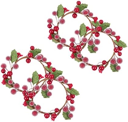 RED BERRY RINGS MINI NATAL HOLLY BERRY GRANTOS 4PCS Berries artificiais Titular do vela do Xmas Anéis de guardana