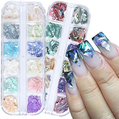 1 caixa de caixa para unhas de textura abalone flocos de pedra 3d Decoração Kawaii Manicure de mármore irregular, YMH01-12 Conjunto