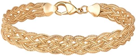 Barzel 18K Gold Blated Strand Braided Herringbone Mesh Bracelet - Feito no Brasil
