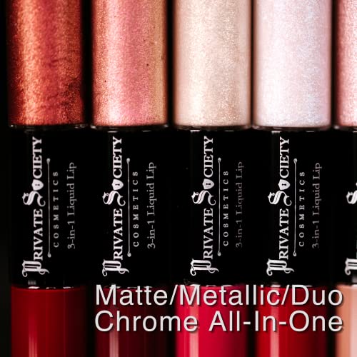 Private Society Cosmetics Luxury Beauty Products - Mattitude Double Tim Fosco Matte e Metal Shimmer Liquid Lipstick - Smudge Proof All -in -One Professional Mua Lip Stick - Berry Me/Iced
