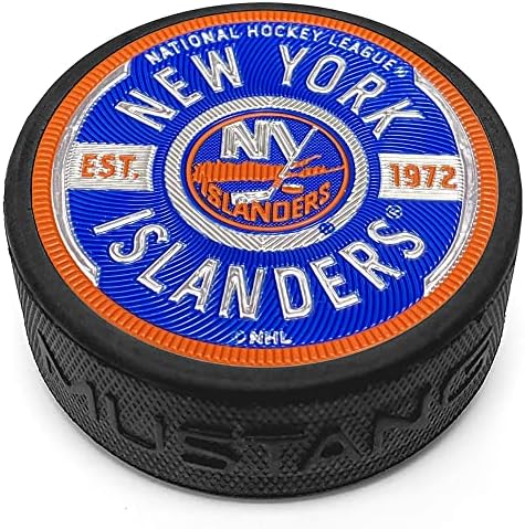 Mustang Produto New York Islanders Trimflexx 3D gravado emblema metálico Puck com acabamento em relevo