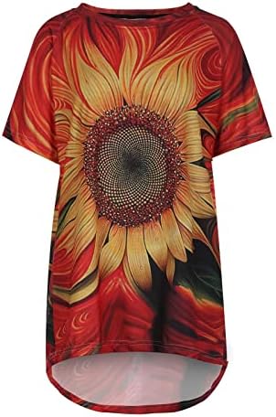 Mulheres camisetas de manga curta gradiente de colorblock de colorida Daisy Floral Graphic Top Tshirt Crew Neck Brunch