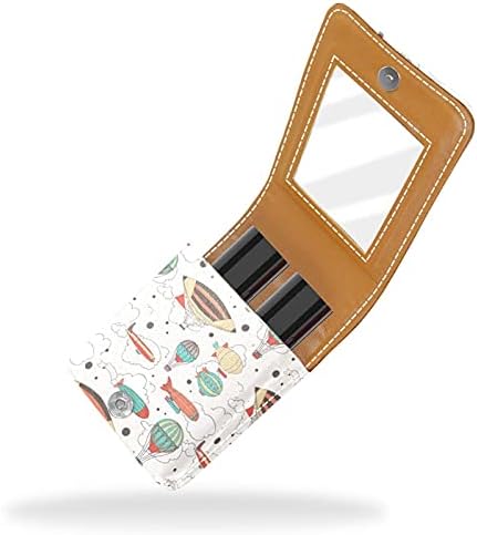 Caixa de batom com espelho Dirigível Padrão colorido Lip Gloss Suports portátil Batom Batom Storage Bolsa de maquiagem