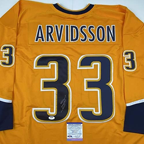 Autografado/assinado Viktor Arvidsson Nashville Amarelo Hóquei Jersey PSA/DNA COA