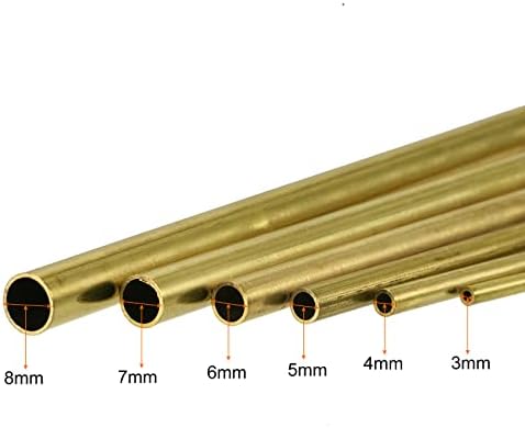 tubo de latão uxcell, 3mm 4mm 5mm 6mm 7mm 8mm OD x 1mm espessura da parede de 200 mm de comprimento de metal, pacote de 6