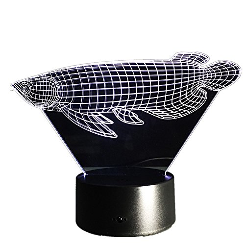 Simulação 3D Arowana Fish Visual LED Night Light 7 Cores Decoração da lâmpada de mesa da sorte