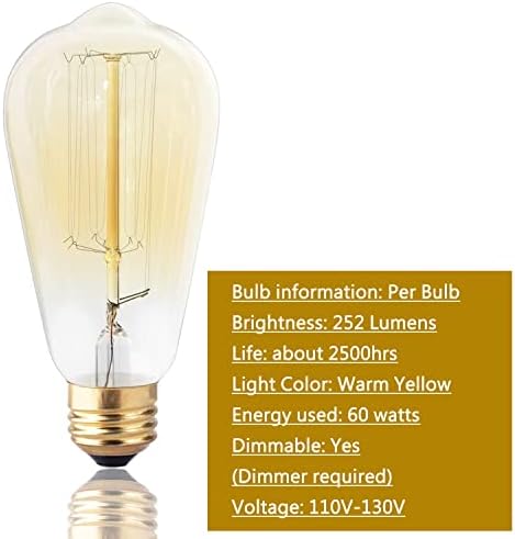 Dsyj para lâmpadas de Edison, lâmpadas incandescentes vintage de 60 watts e26 Base Base decorativa Decorativa Lâmpadas de filamento antigo 252 lúmens, âmbar quente 6 pacote