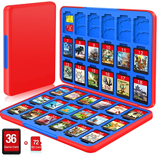 Case de jogo de troca de cykoarmor para nintendo switch/OLED/lite, suporte para jogos de interruptor com 36 jogos de armazenamento e 72 slots de cartucho de memória, estojo portátil de cartão de jogo com fechamento magnético, azul vermelho azul
