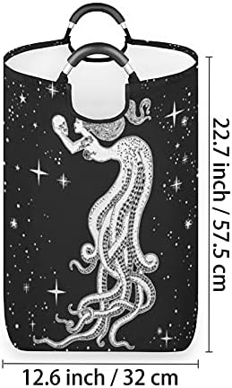 Cesta de lavanderia Esqueleto Octopus Sereia dobra a roupa de lavanderia prejudicável Saco de roupas sujas dobráveis ​​com alças lixo portátil de armazenamento dobrável para banheiro quarto colégio dormitório quarto quarto