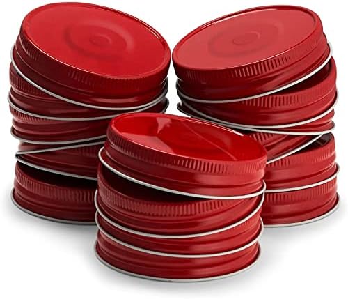 Pálpebras de jarra de pedreiro do kook, boca regular, para potes de pedreiro padrão, sem vazamentos, selo de silicone hermético, feito nos EUA, conjunto de 16, vermelho